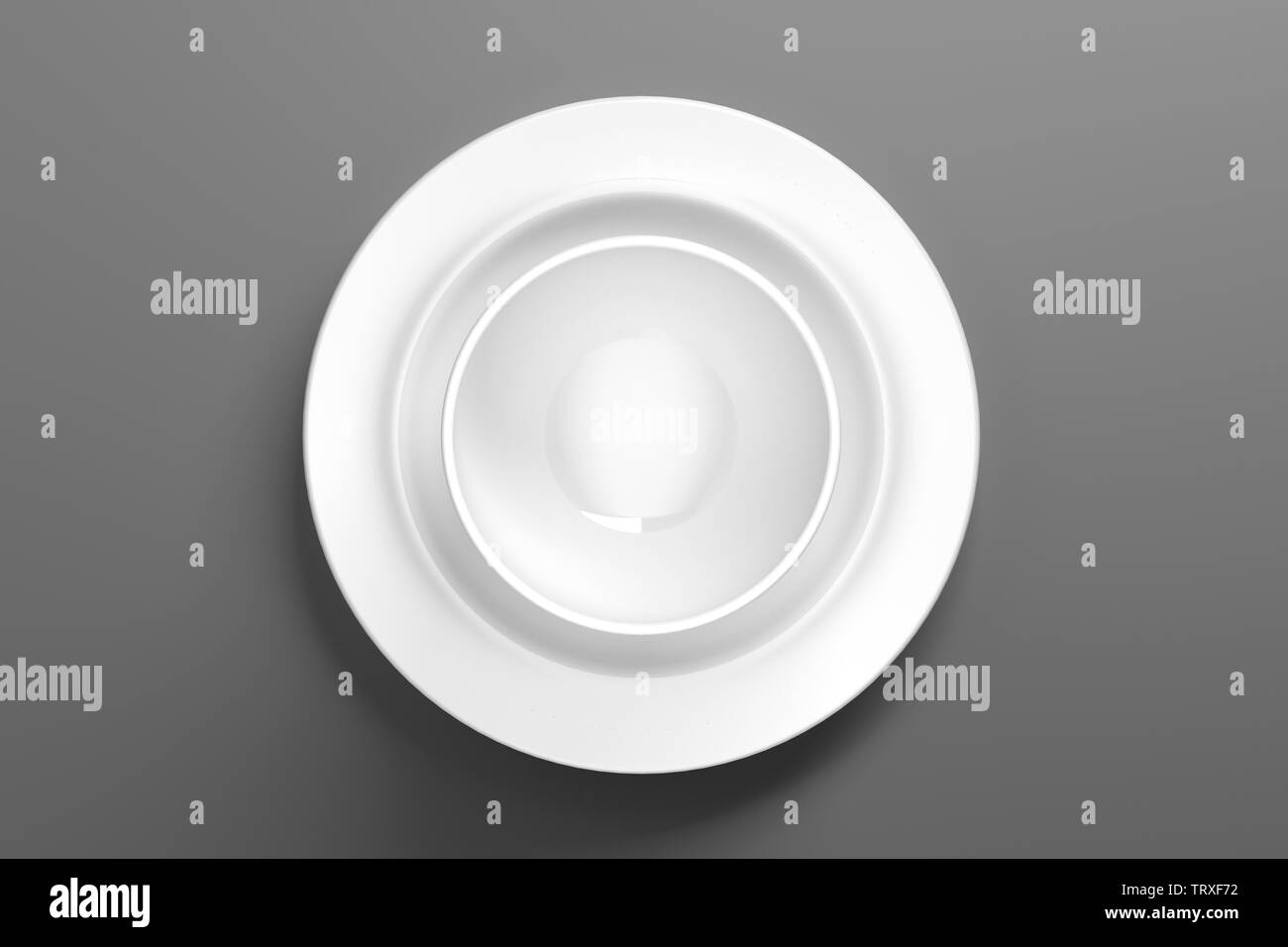 Di colore bianco porcellana posateria con posate in argento - Illustrazione Foto Stock