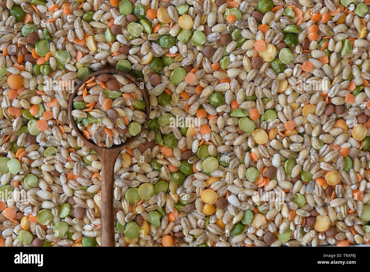 Mix di zuppa, un merci secche miscela di lenticchie, orzo e piselli spezzati. Foto Stock