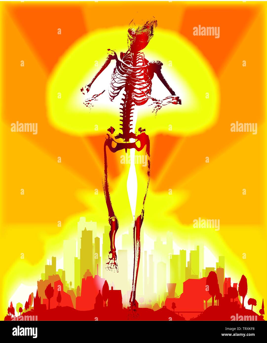 Una bomba ad idrogeno blast con sovrapposizione di un camminare scheletro umano Illustrazione Vettoriale