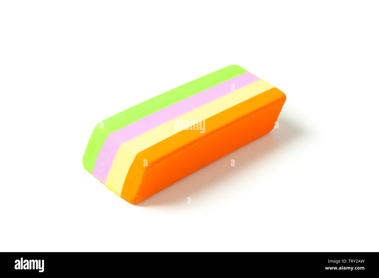 Multicolor eraser isolati su sfondo bianco, primo piano Foto Stock