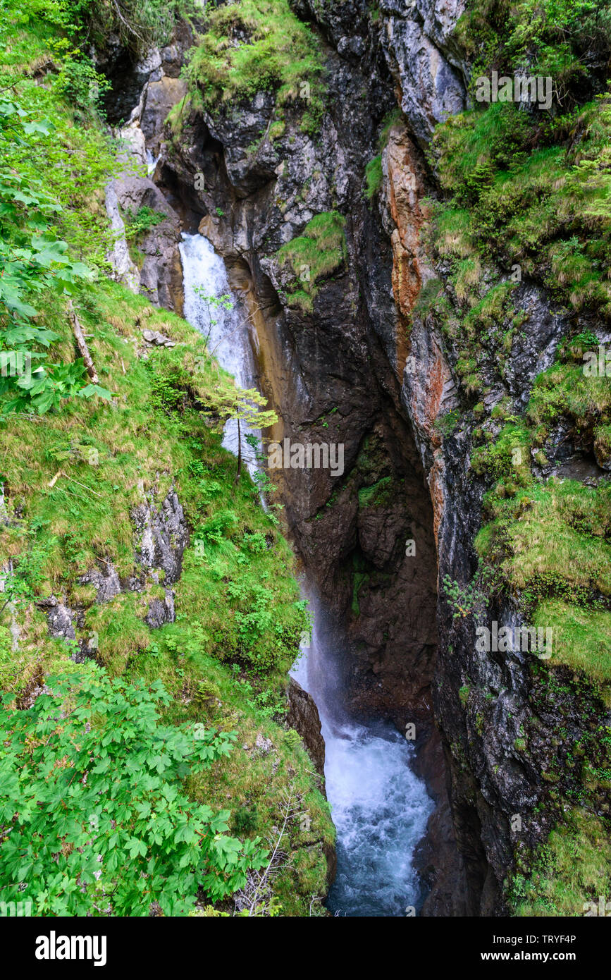 Imponente cascata del piccolo fiume dietersbach in Hölltobel vicino a Oberstdorf Foto Stock
