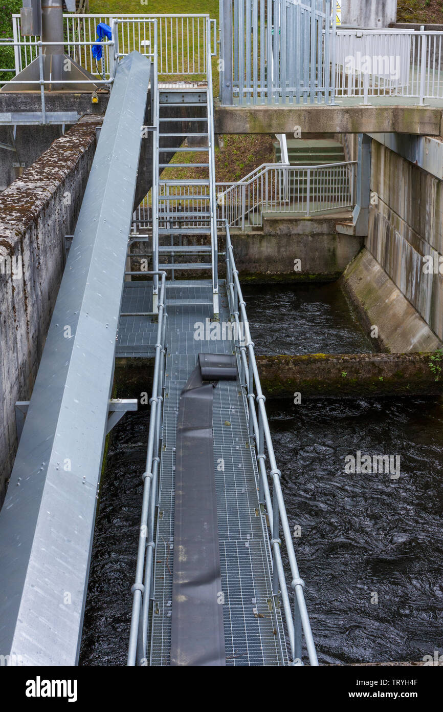Pitlochry centrale idroelettrica, scaletta di salmone, pesce scaletta. La Scozia, Regno Unito Foto Stock