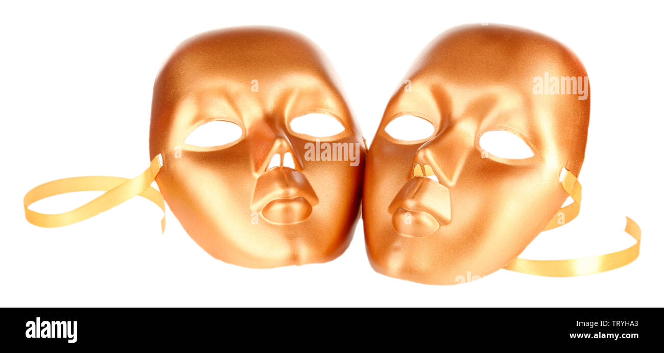 L'oro della commedia e della tragedia maschere Foto stock L'oro della commedia e della tragedia maschere Foto stock