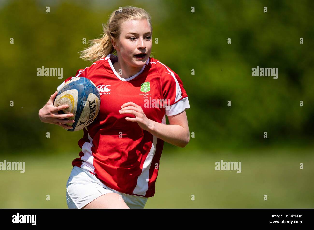 Il Dorset & Wilts donna v RFU Somerset donna RFU, Sun 12 maggio 2019. Warminster RFU, Wiltshire, Inghilterra. Foto Stock