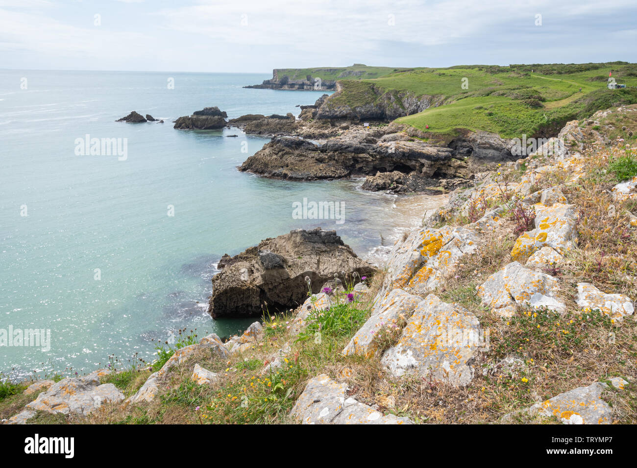 Robusto paesaggi costieri nei pressi di un ampio rifugio nel Pembrokeshire, Galles Foto Stock