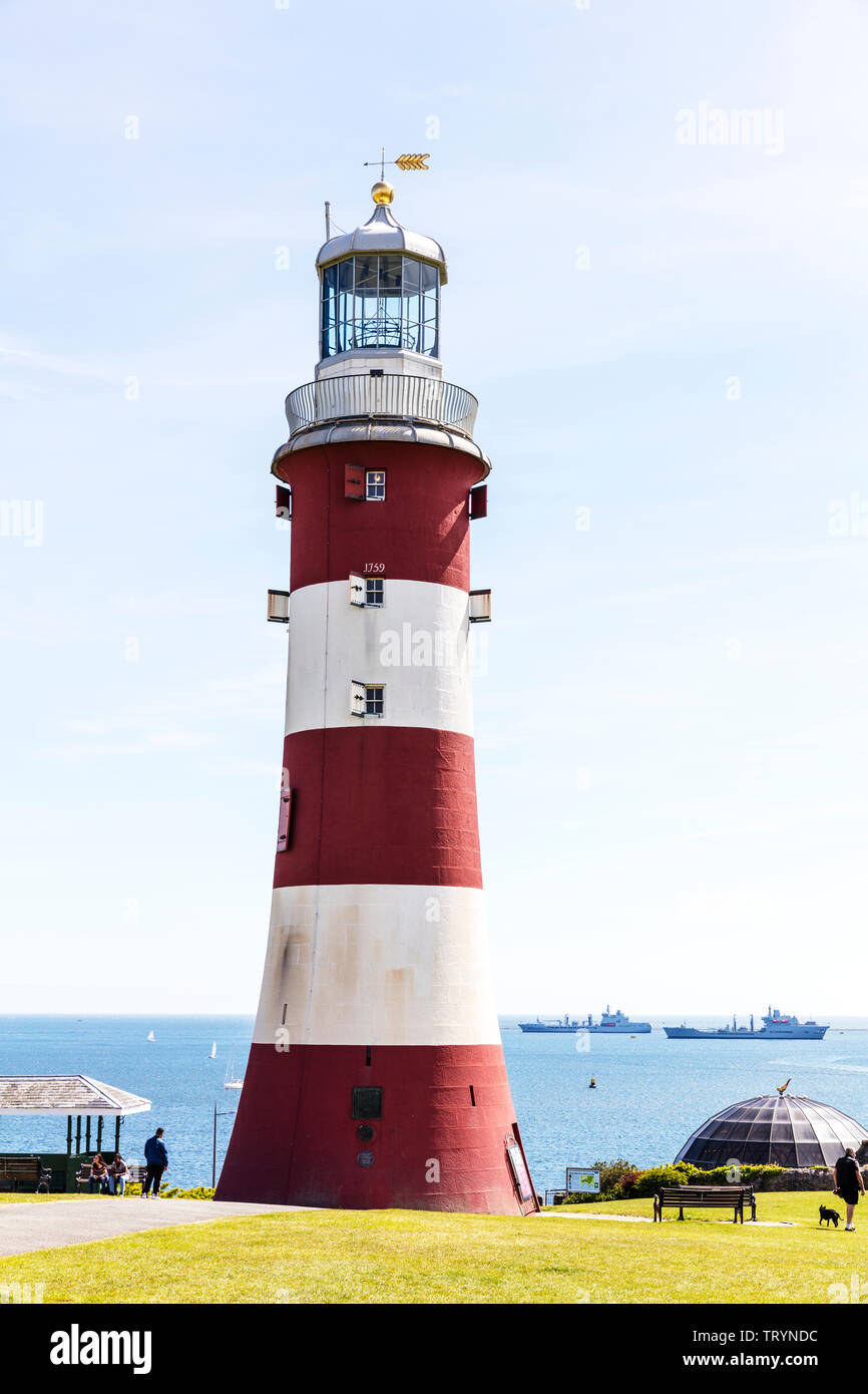 Smeaton torre del faro Plymouth Hoe, Plymouth faro, smeaton torre del faro, Plymouth Hoe, smeaton's Tower, Plymouth Plymouth Hoe, Devon Foto Stock