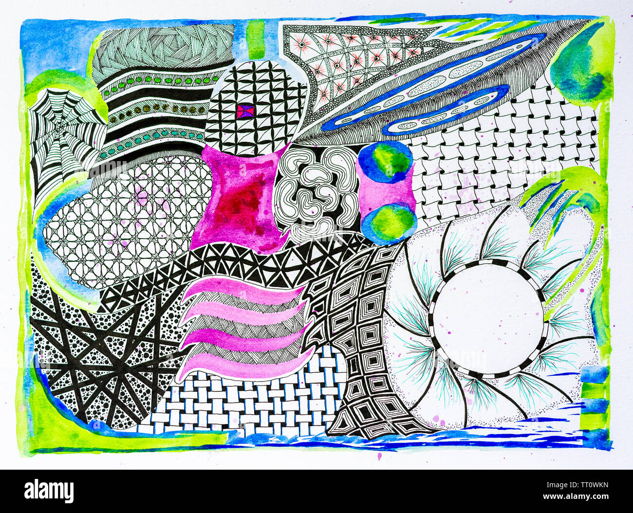 Mixed media illustrazione astratta. Foto Stock