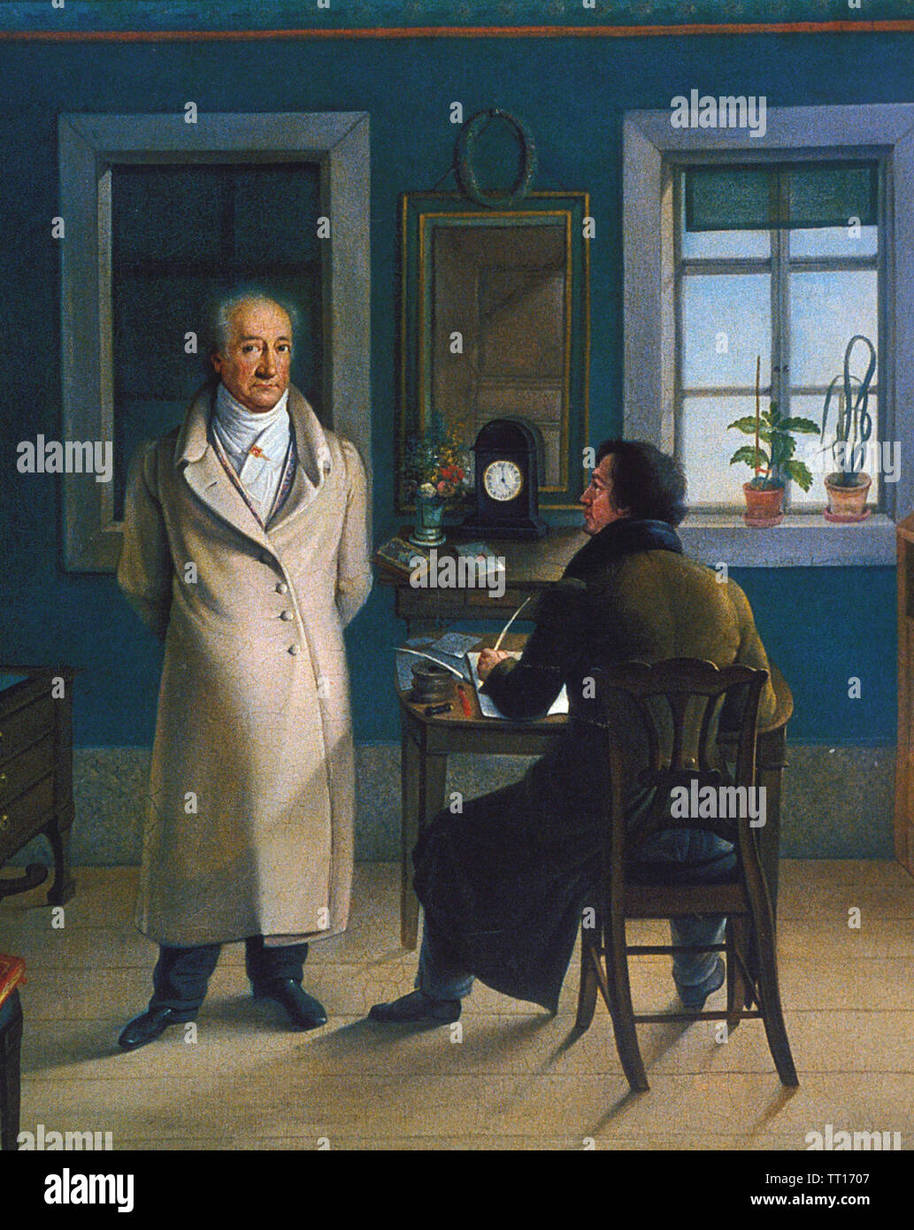JOHANN WOLFGANG von Goethe (Francoforte sul Meno 1749 - Weimar 1832), romanziere tedesco,poeta e comincia con il suo segretario dipinta da Johann Schmeller. Foto Stock