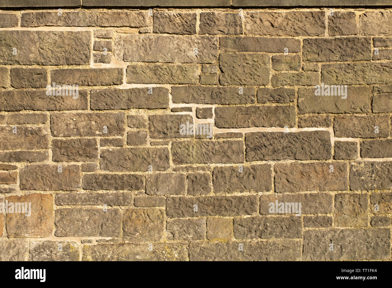 Close up repointing riparazione nel muro di pietra a Royal Holyrood Palace, Edimburgo, Scozia Foto Stock