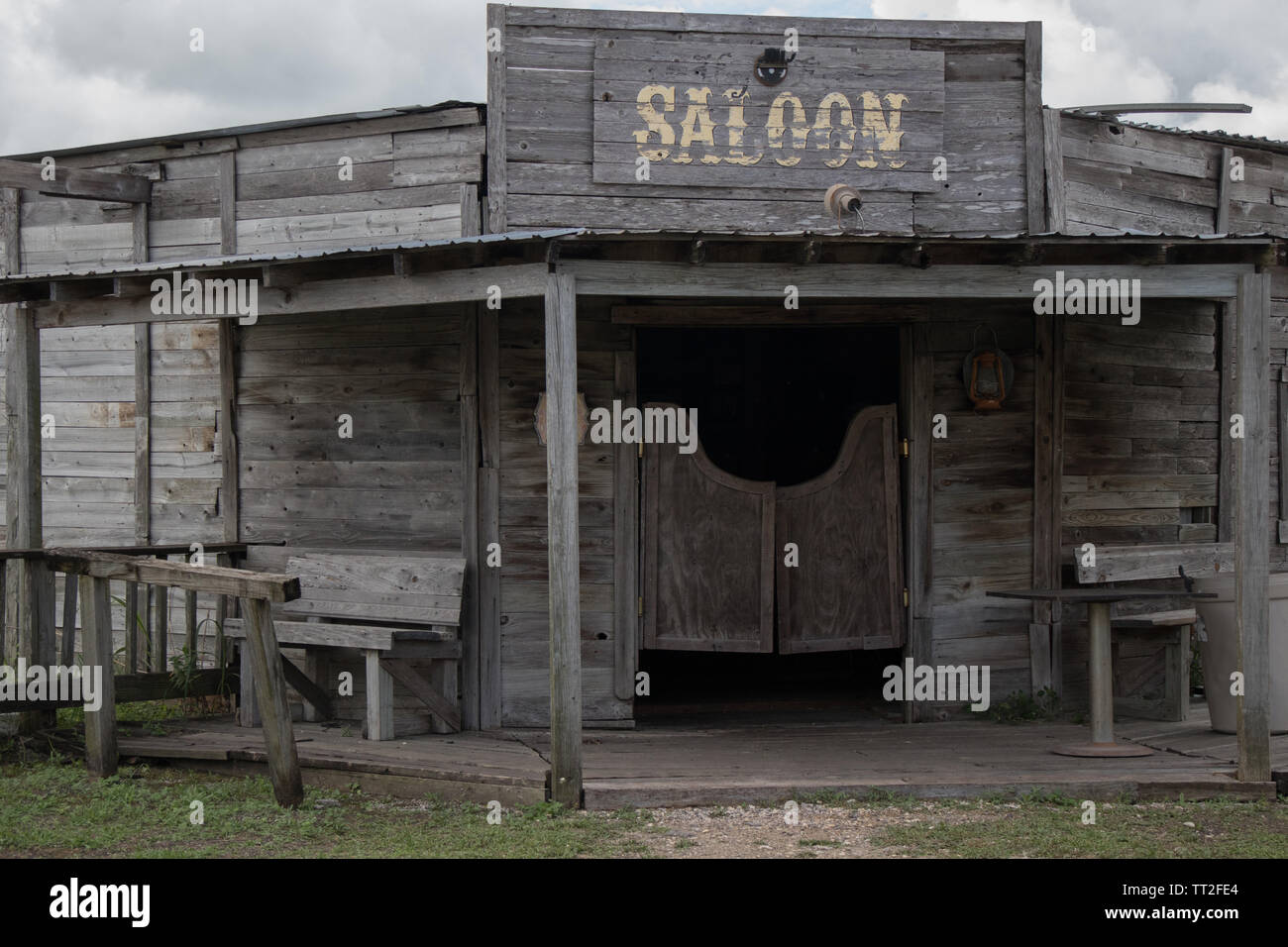 Wild West Saloon nella città fantasma di J. Lorraine, nei pressi di Austin, Texas Foto Stock