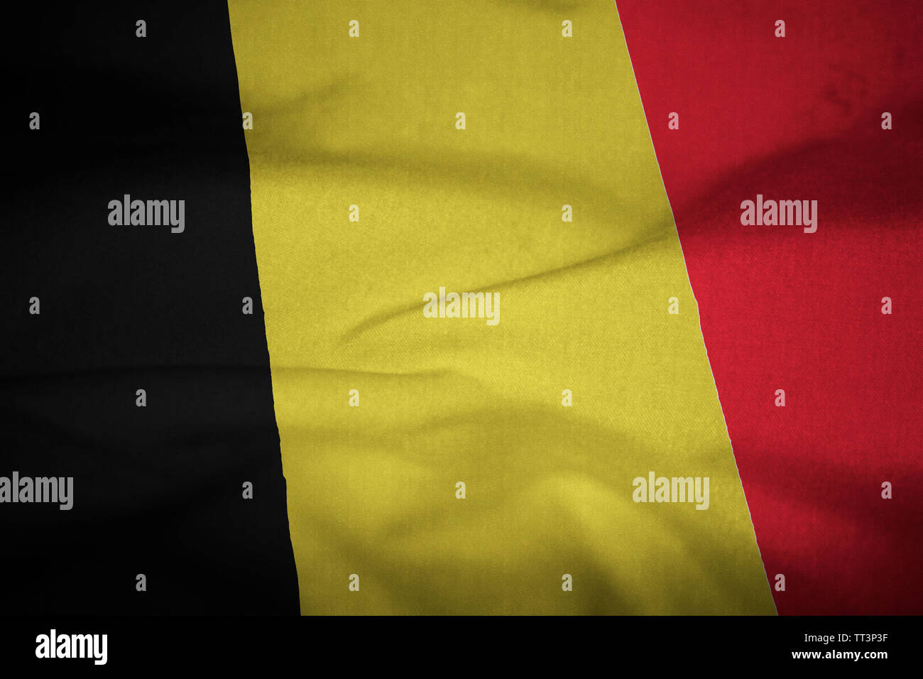 Increspato bandiera del Belgio soffiando nel vento Foto Stock