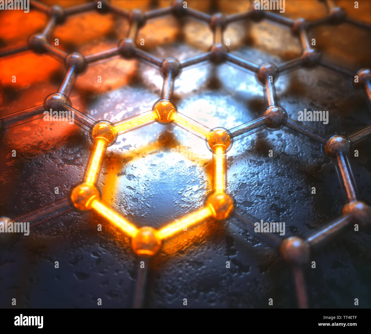 Concettuale astratto immagine con struttura esagonale connessione. 3D lo sfondo dell'illustrazione. Grafene concetto. Foto Stock