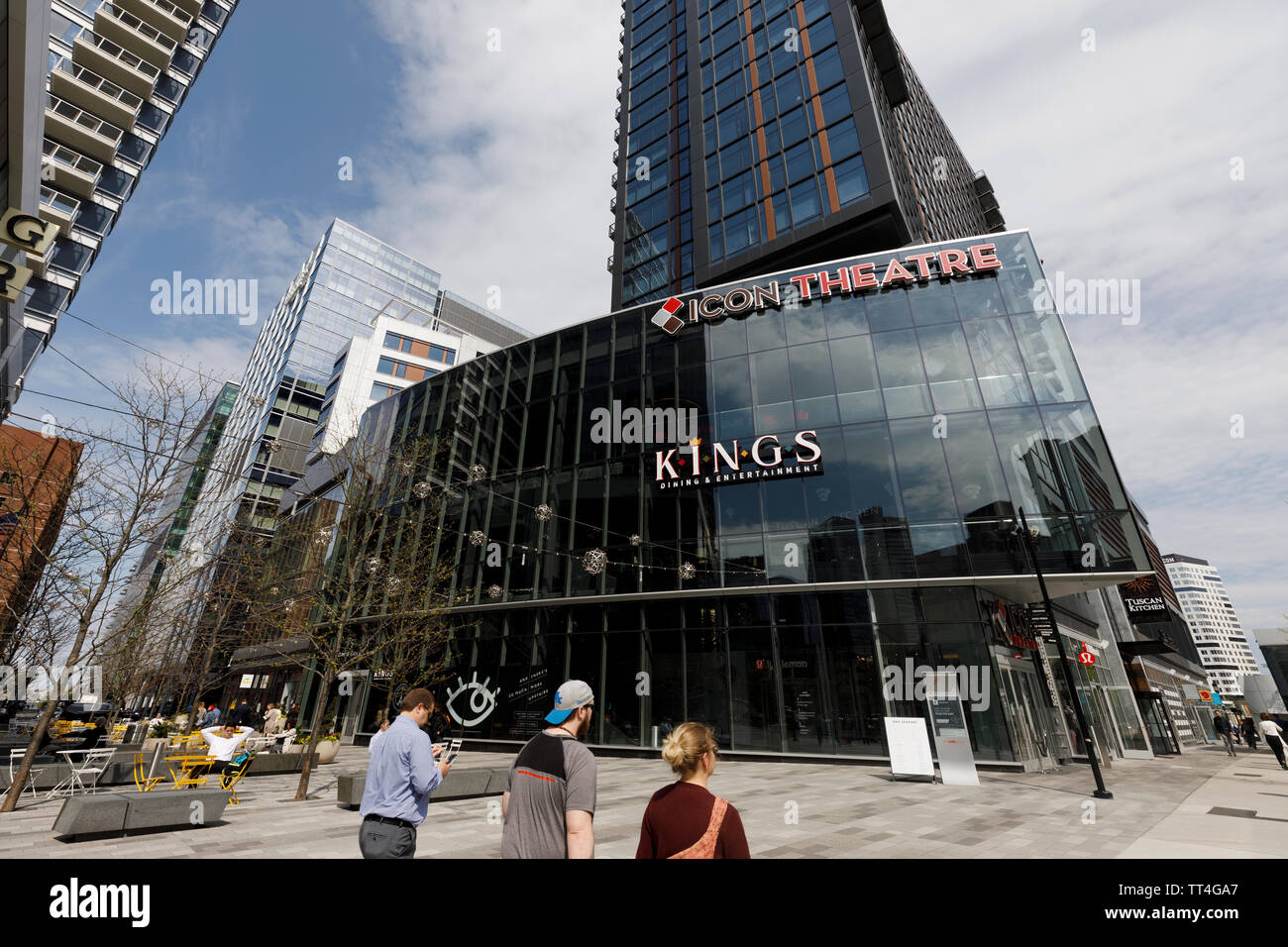 Scena di strada, palazzi, architettura, mare il quartiere del porto di Boston, Massachusetts, STATI UNITI D'AMERICA Foto Stock