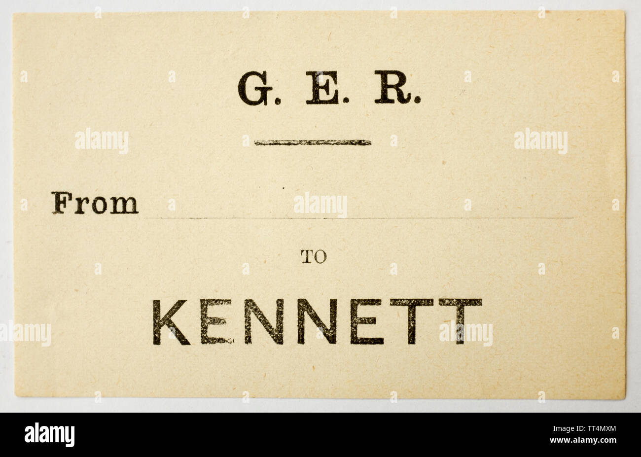 Vintage Great Eastern Railway Etichetta Bagaglio a Kennet Foto Stock