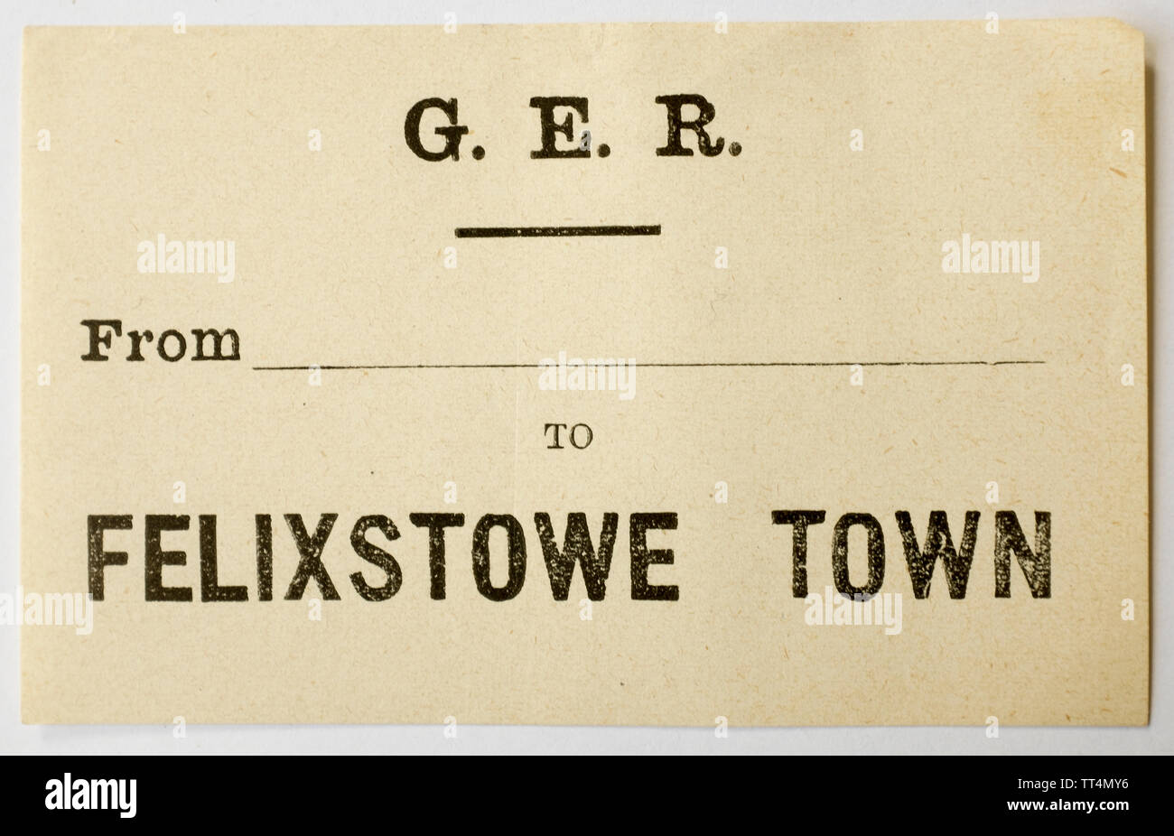 Vintage Great Eastern Railway Etichetta Bagaglio a Felixstowe Town Foto Stock