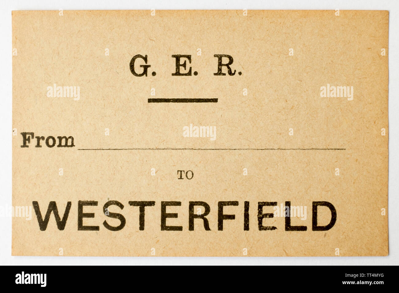 Vintage Great Eastern Railway Etichetta Bagaglio a Westerfield Foto Stock