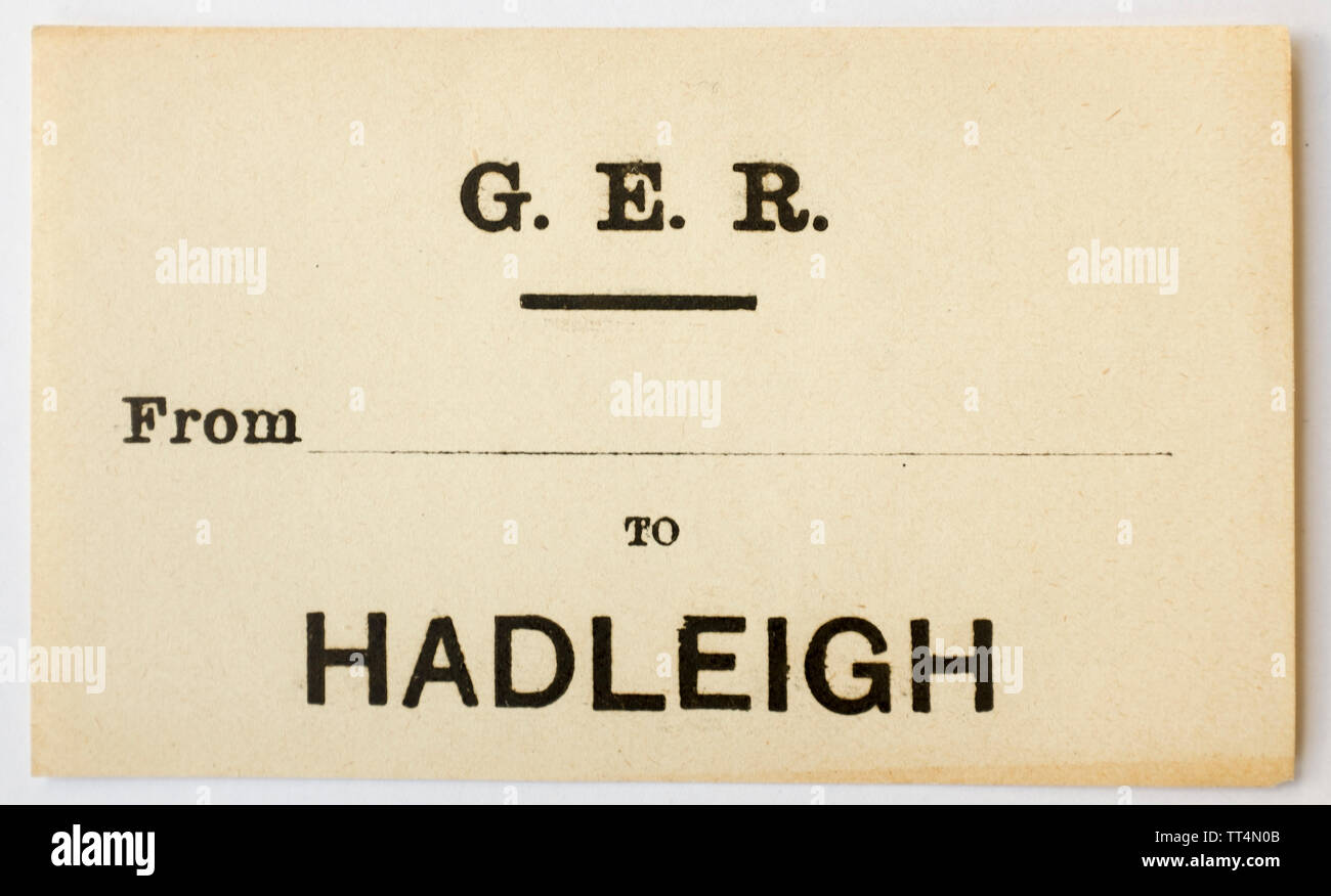 Vintage Great Eastern Railway etichetta bagaglio di Hadleigh Foto Stock