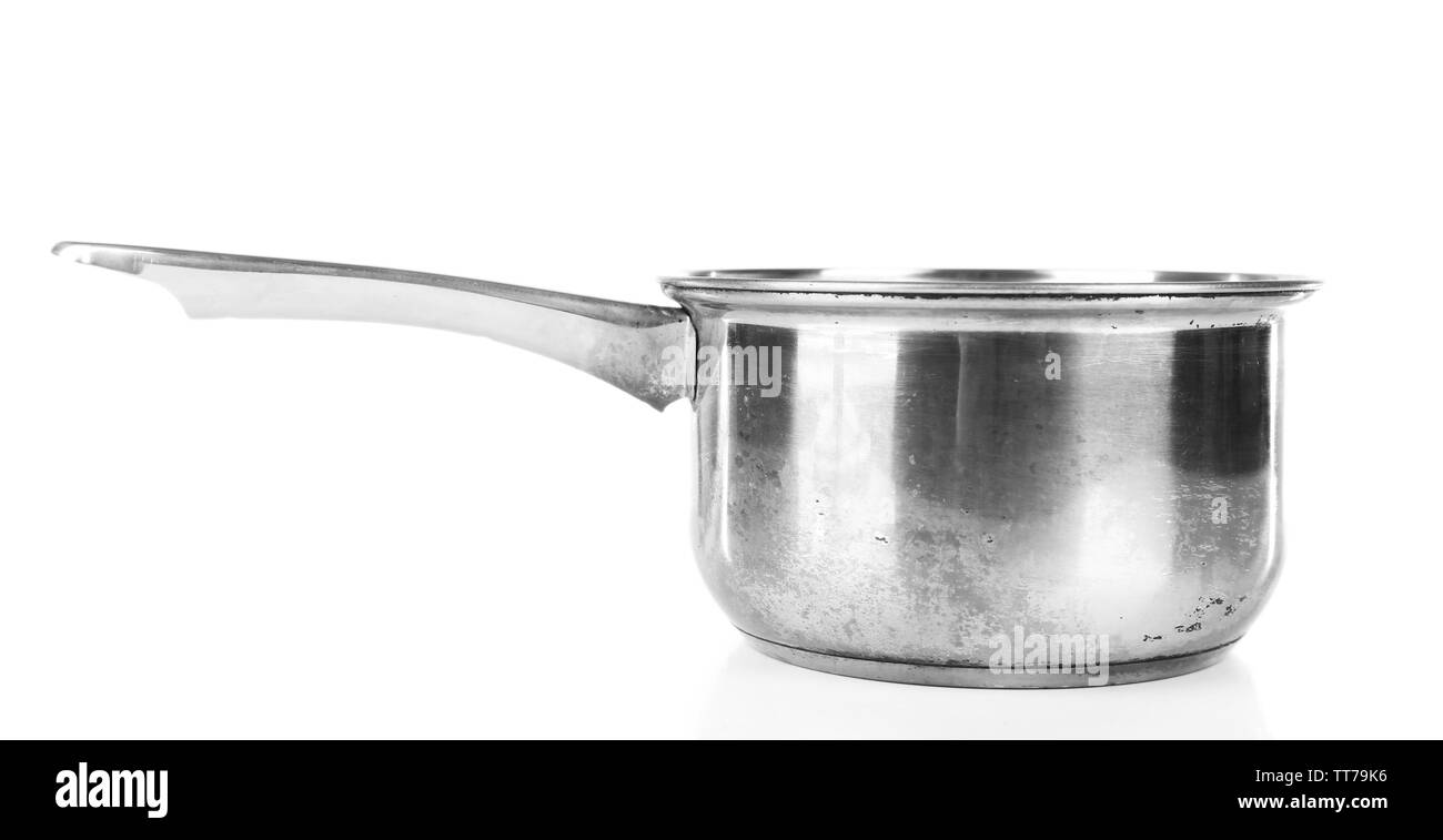 Pentola in acciaio inossidabile isolato su bianco Foto Stock