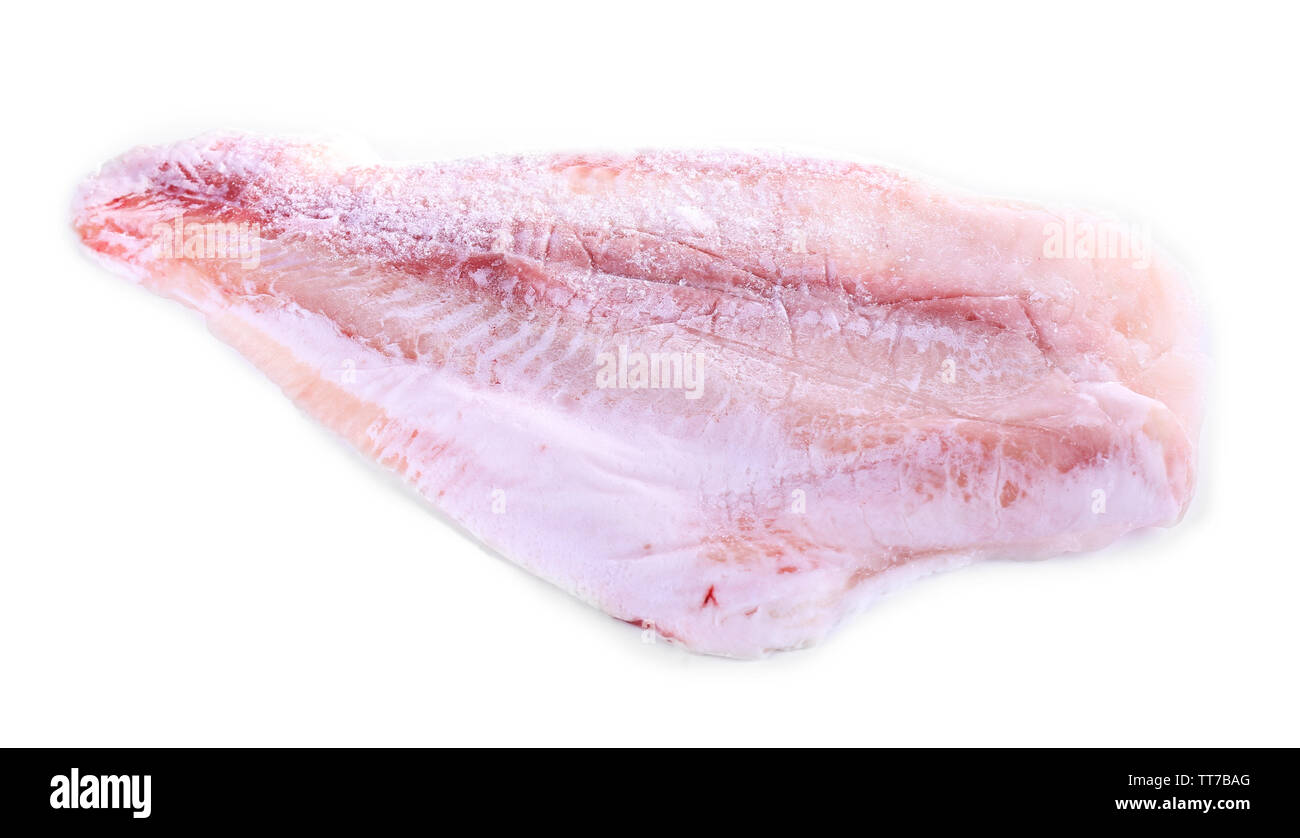 Filetto di Pangasius isolato su bianco Foto Stock