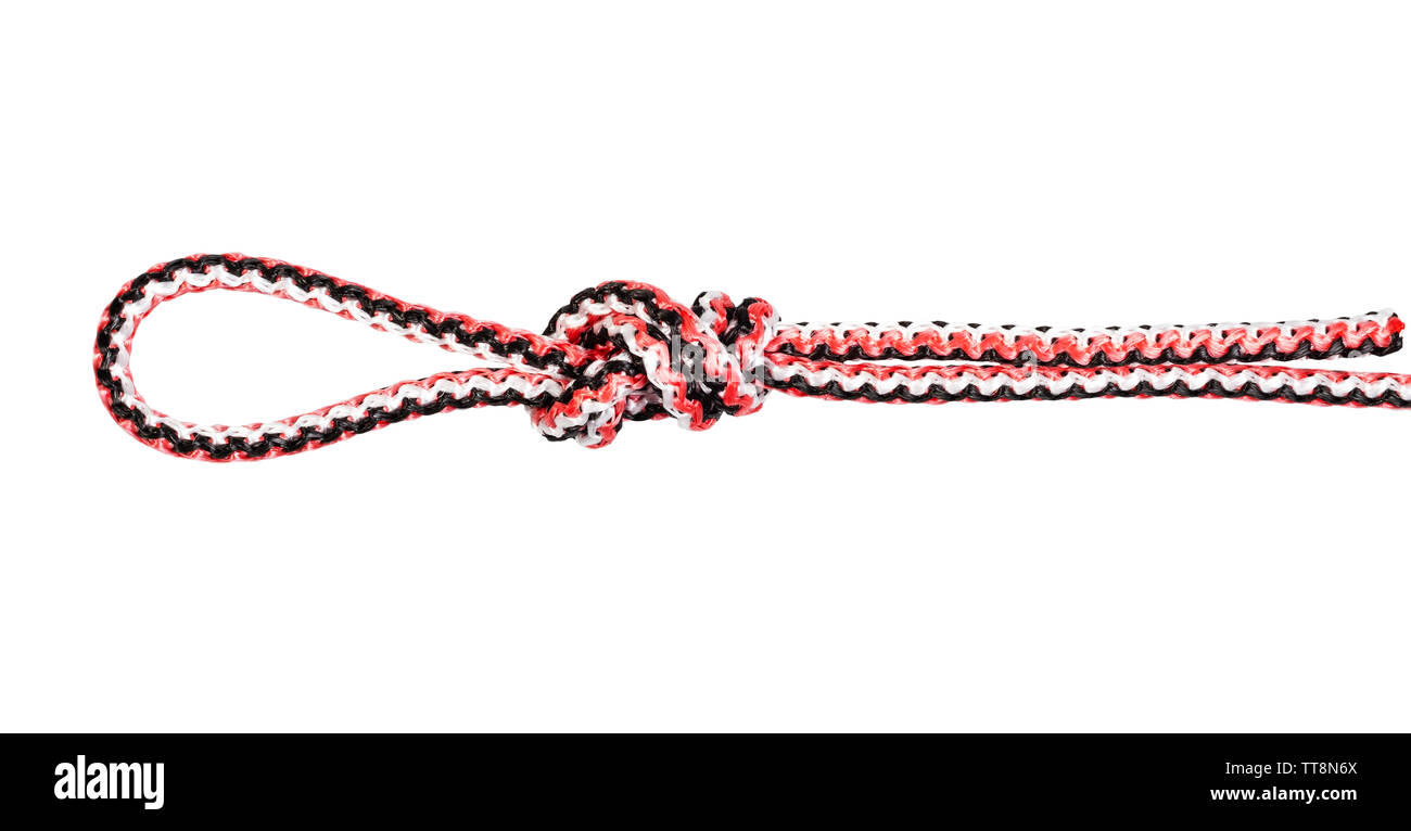Chirurgo loop del nodo legato sulla corda sintetica ritagliata su sfondo bianco Foto Stock