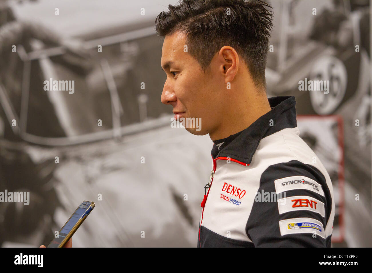 Kamui Kobayashi, Toyota Gazoo Racing Team driver, post qualifiche conferenza stampa, WEC Totale 6 Ore di Spa-Francorchamps 2019. Foto Stock Kamui Kobayashi, Toyota Gazoo Racing Team driver, post qualifiche conferenza stampa, WEC Totale 6 Ore di Spa-Francorchamps 2019. Foto Stock