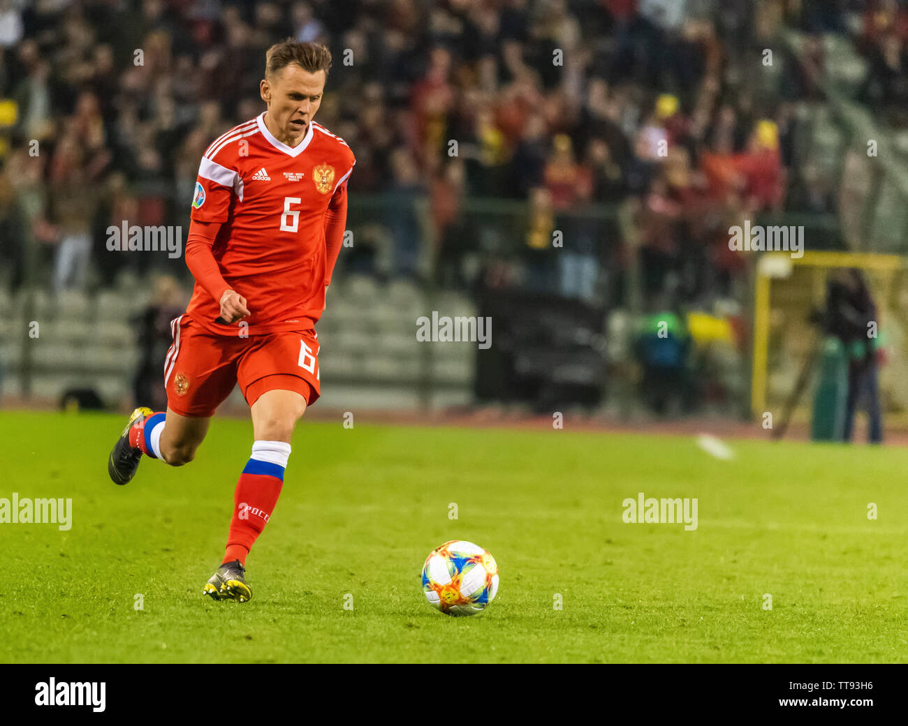 Bruxelles, Belgio - 21 Marzo 2019. La Russia nazionale di calcio winger Denis Cheryshev durante UEFA EURO 2020 match di qualificazione Belgio vs Russia ho Foto Stock