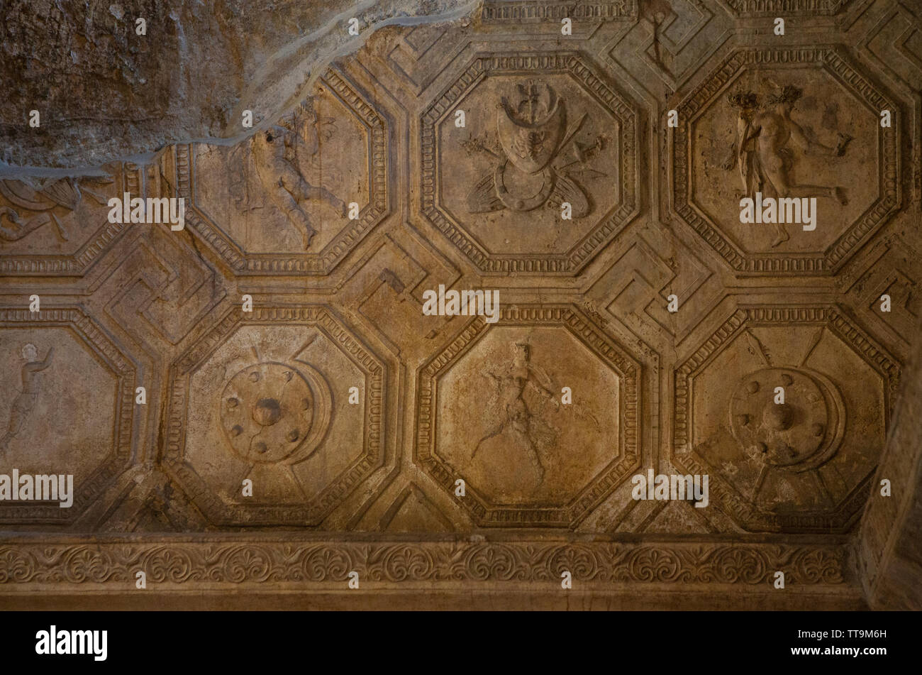 Pompei, antica città romana nei pressi di Napoli moderno nella regione Campania Italia che è stata sepolta sotto 4 a 6 m di ceneri vulcaniche e pomice in er Foto Stock