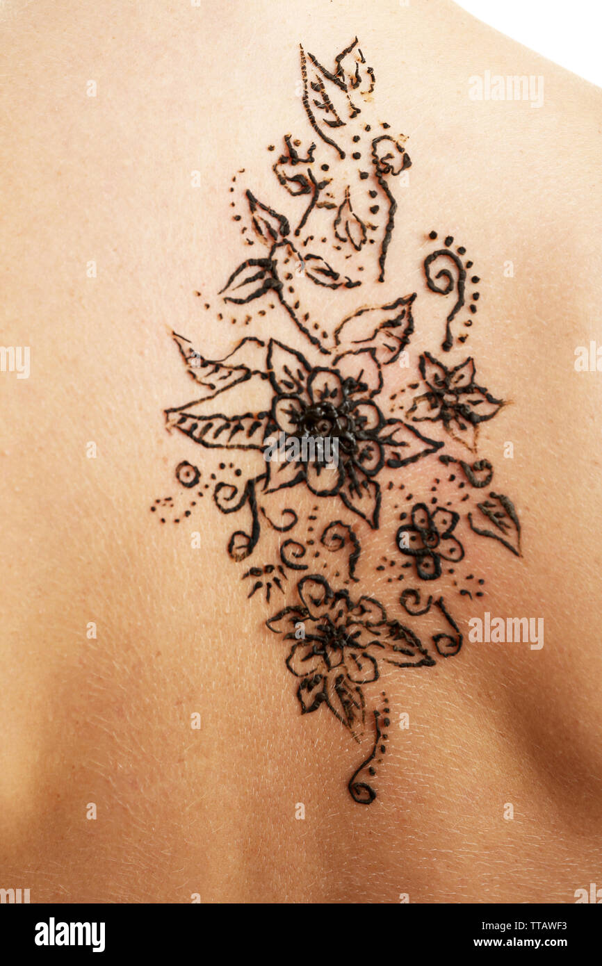 Torna dipinta con henna- Mehendi, close up Foto Stock