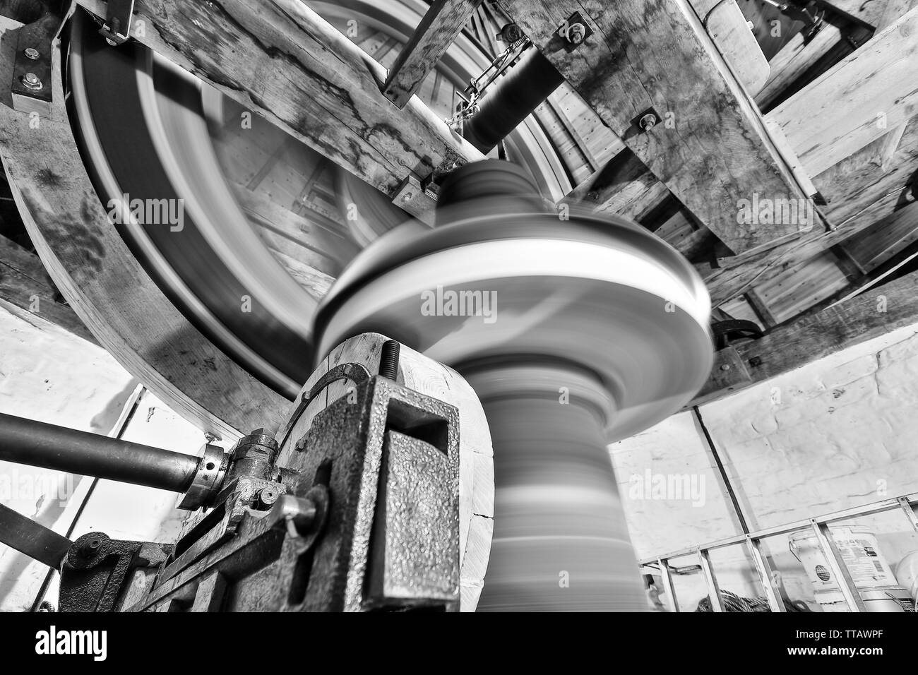 Il funzionamento interno al piano superiore di Holgate Mulino a vento Foto Stock