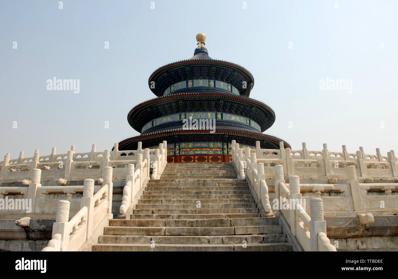 Tempio del Paradiso (Tiantan) a Pechino, in Cina. Tian Tan significa altare del cielo. Questo tempio è la Sala della Preghiera del Buon Raccolto, il Tempio del Cielo. Foto Stock