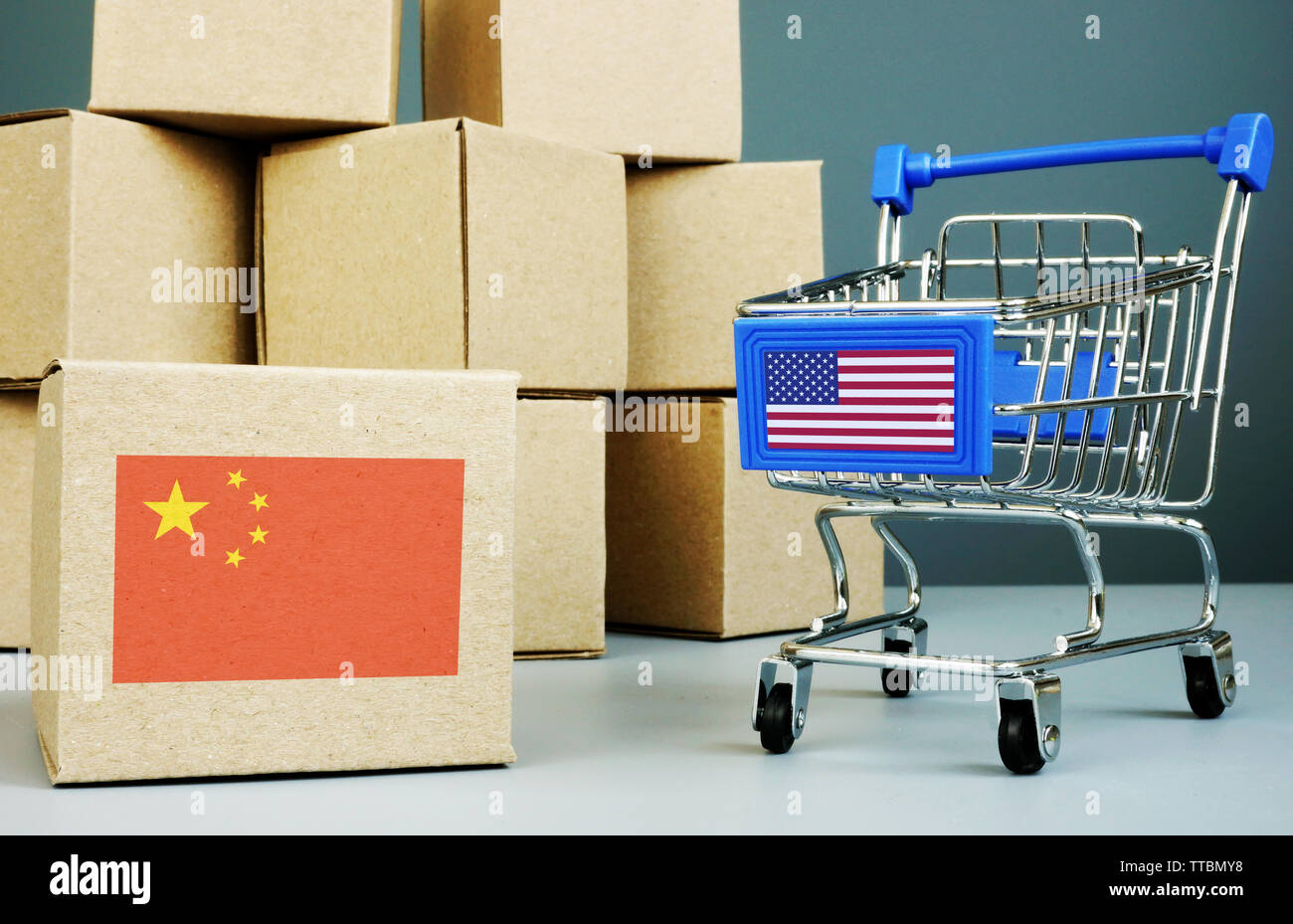 Tariffa americano e la bilancia commerciale tra Stati Uniti e Cina. Foto Stock