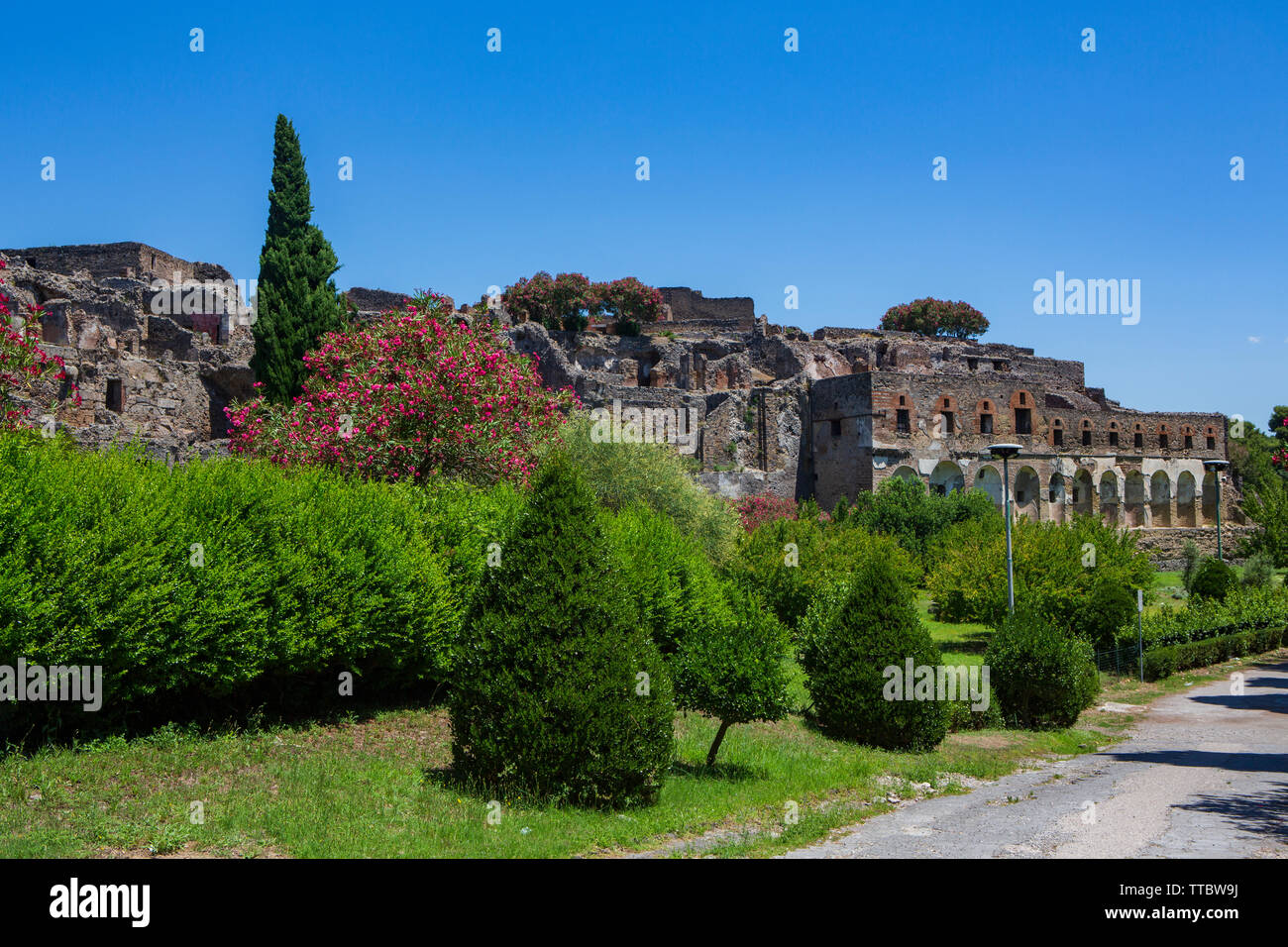 Pompei, antica città romana nei pressi di Napoli moderno nella regione Campania Italia che è stata sepolta sotto 4 a 6 m di ceneri vulcaniche e pomice in er Foto Stock