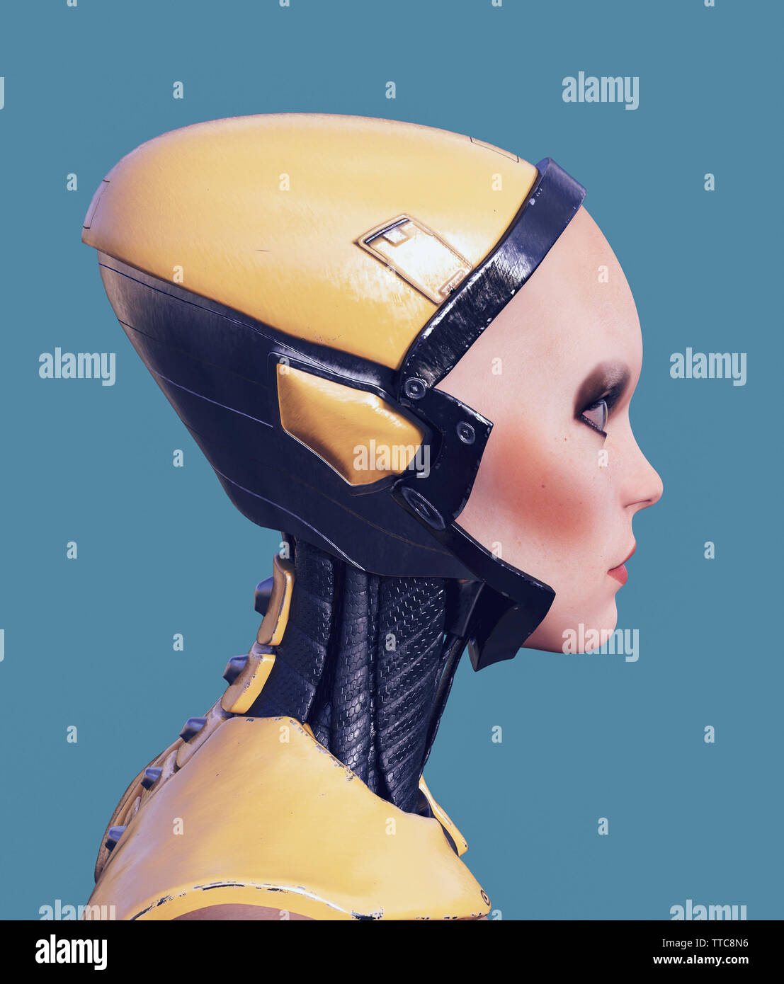 Ritratto di un cyborg donna,3d rendering Foto Stock