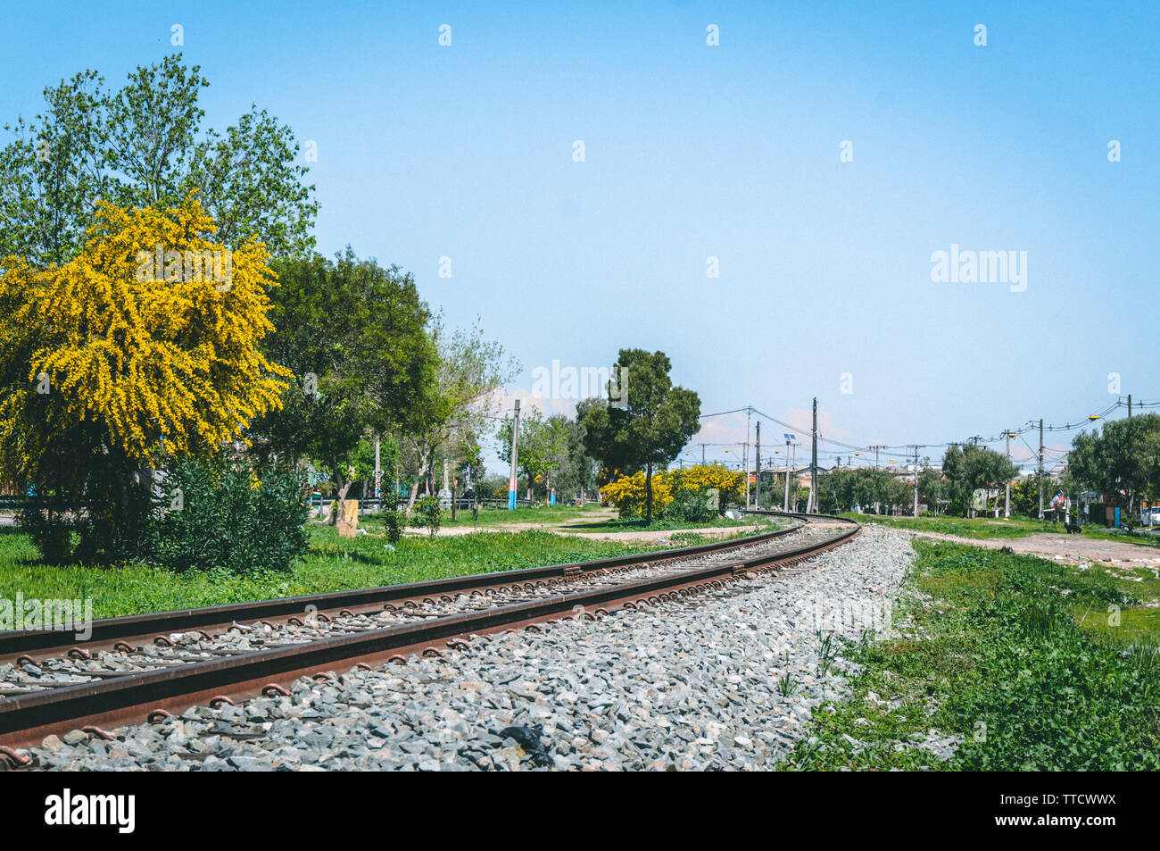 SANTIAGO DEL CILE - Ottobre 2015: una vista della linea ferroviaria che va da Alameda a San Antonio Foto Stock