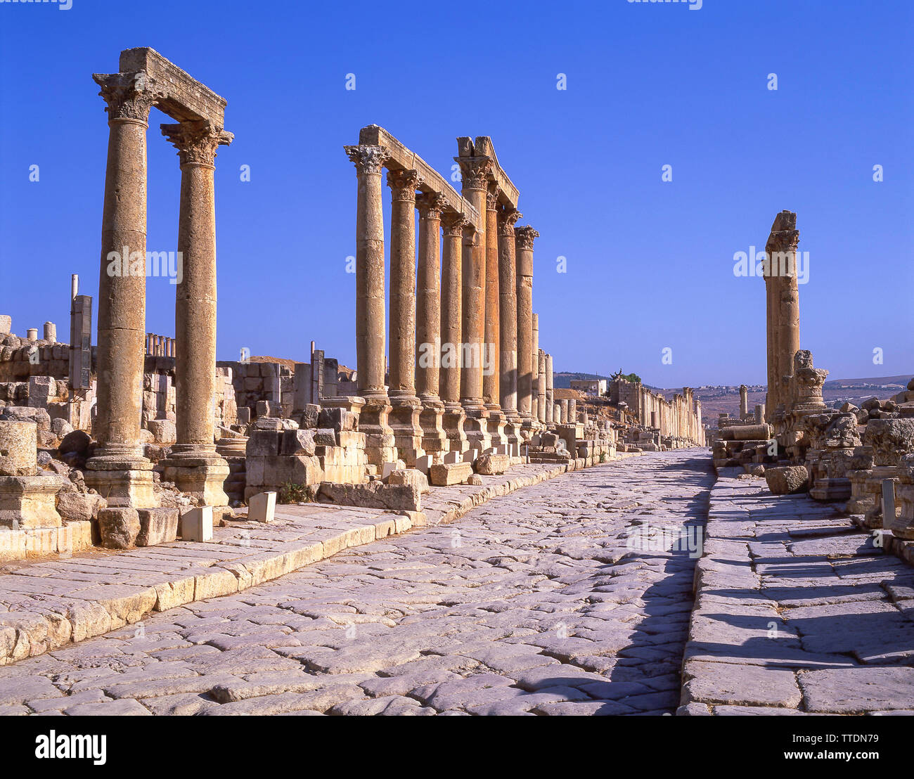 Cardio Maximus, antica città di Jerash (Gerasa), Irbid, Maan, Regno di Giordania Foto Stock