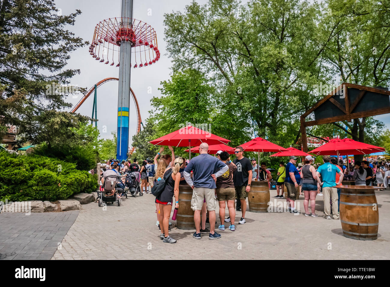 La gente in Canada's Wonderland Amusement Park. Vaughan, Ontario, Canada Foto Stock