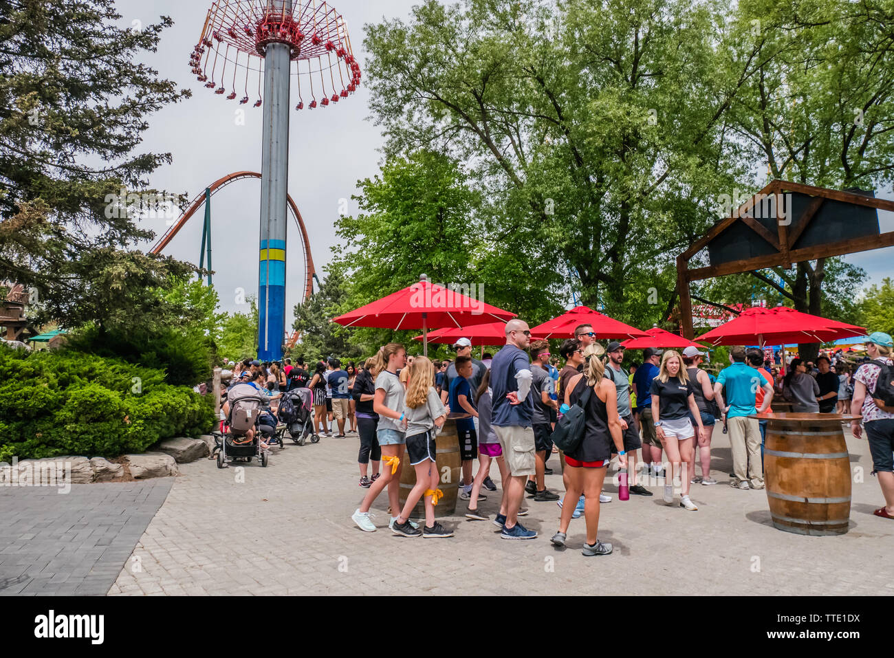 La gente in Canada's Wonderland Amusement Park. Vaughan, Ontario, Canada Foto Stock
