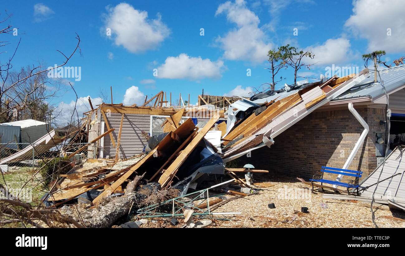 Uragano Michael 2018 distruzione a Città di Panama, FL. Foto Stock