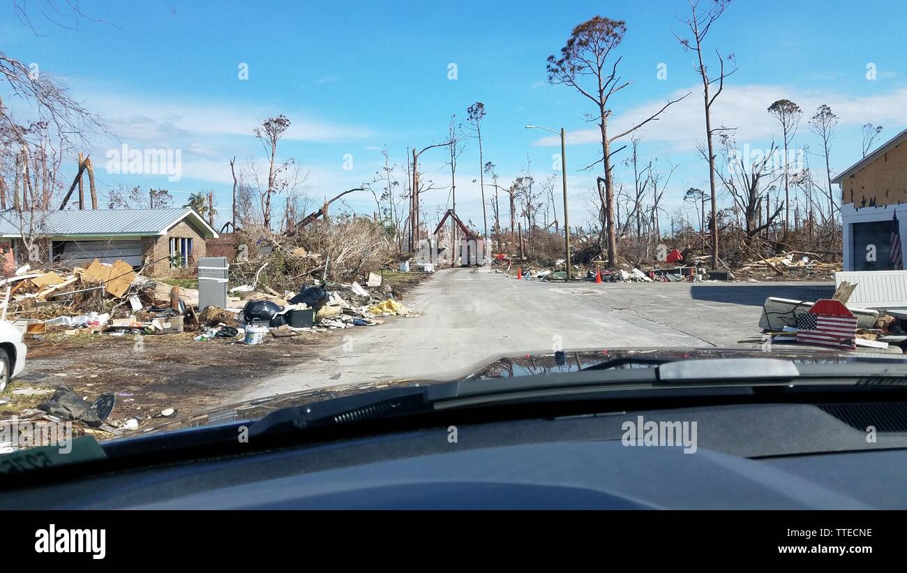 Uragano Michael 2018 distruzione a Città di Panama, FL. Foto Stock