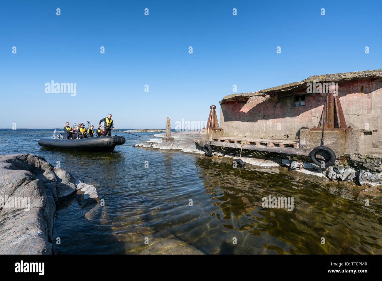 Arrivo al faro di Kallbådan, Kirkkonummi, Finlandia Foto Stock