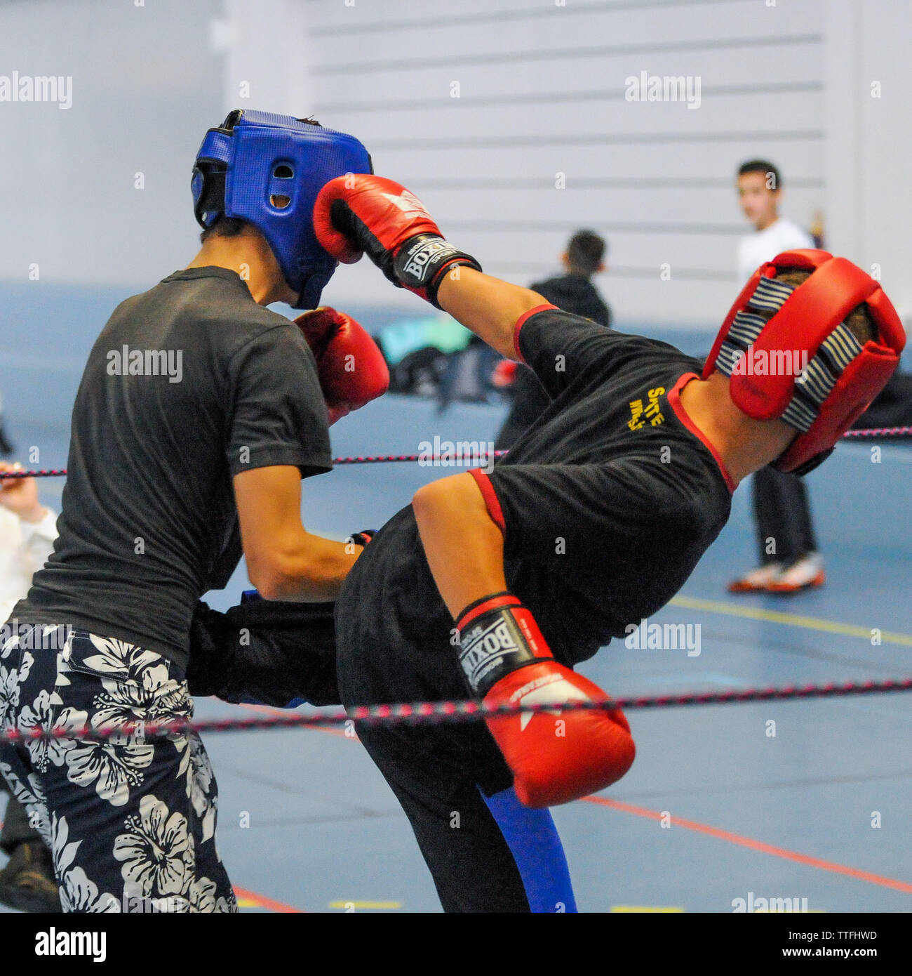 Giovani kickboxers, Lione, Francia Foto Stock