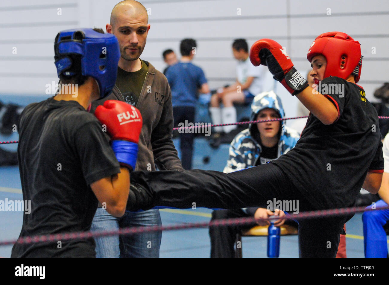 Giovani kickboxers, Lione, Francia Foto Stock