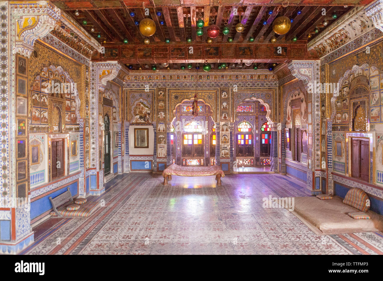 Sala del Trono, interno del Forte Mehrangarh, Jodhpur India Foto Stock