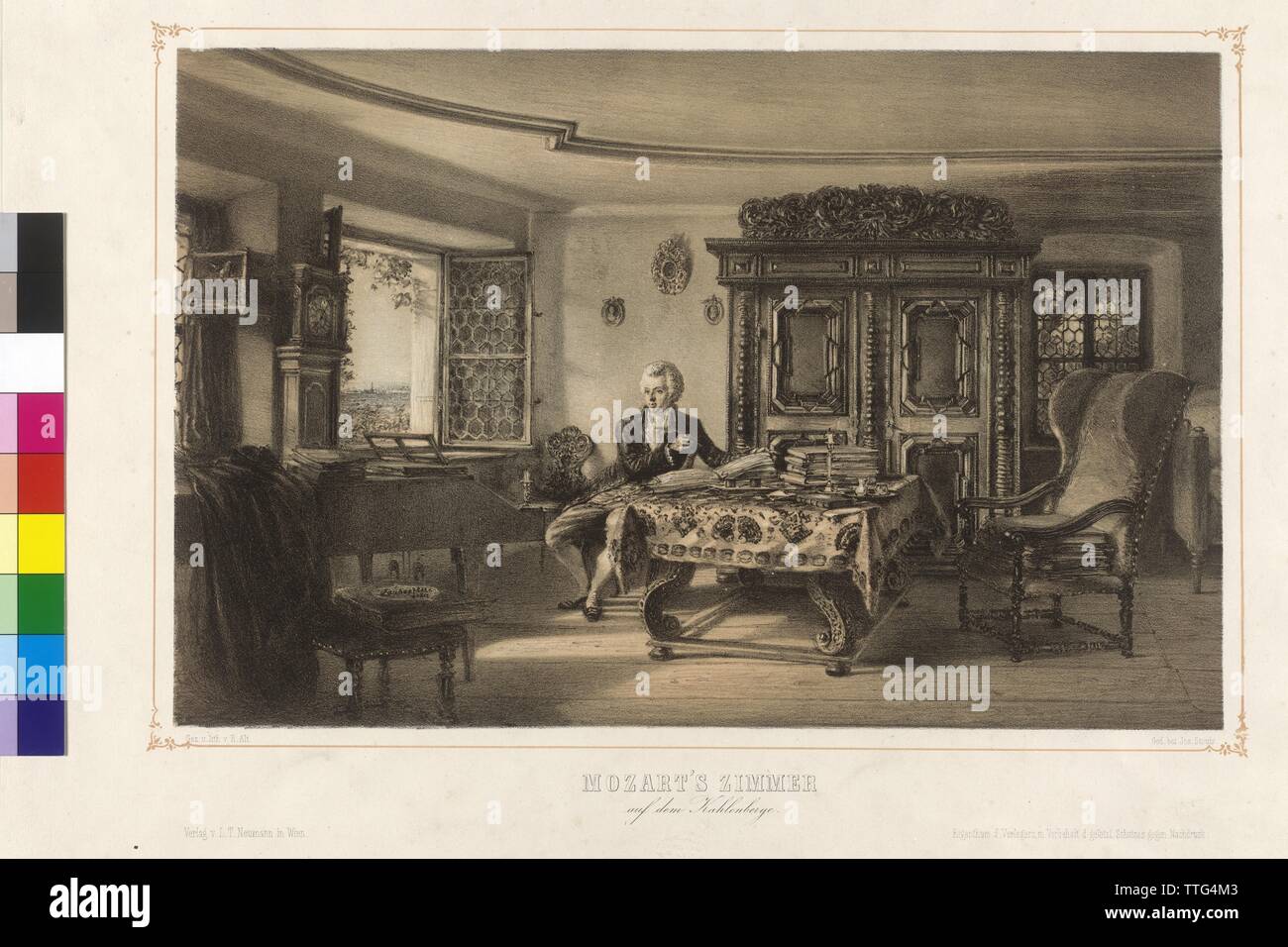 Sala Mozart sul Kahlenberg, litografia da Rudolf von Alt, Additional-Rights-Clearance-Info-Not-Available Foto Stock