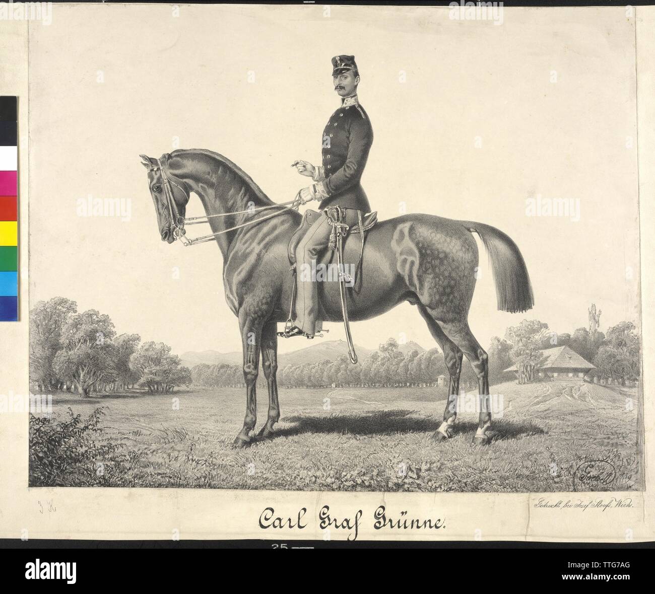 Carl conte Gruenne, immagine equestre, litografia da Karl Goebel, Additional-Rights-Clearance-Info-Not-Available Foto Stock
