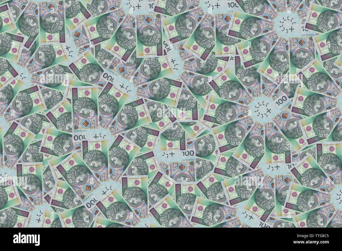 Polish zlotys - bellissimo ornamento geometrico, texture, pattern da valuta polacca, 100 PLN bollette (banconote valore facciale PLN 100) - tappeto dal denaro Foto Stock