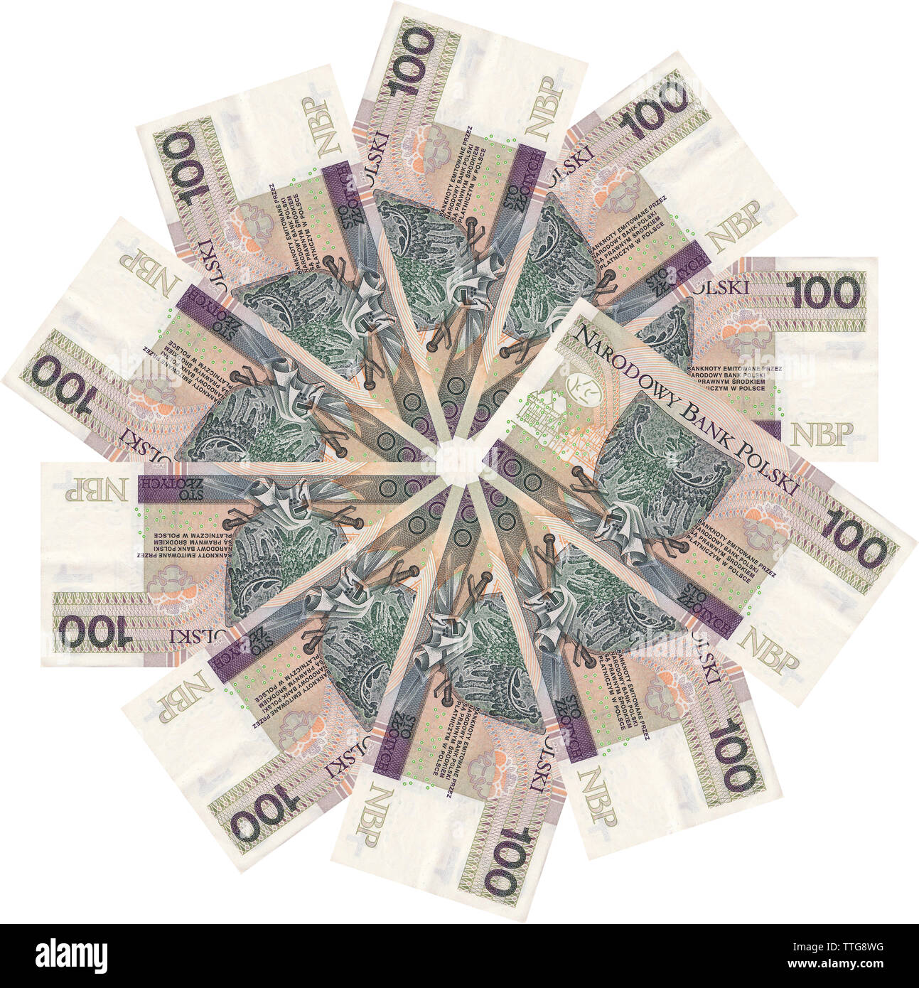 Polish zlotys - bellissimo ornamento geometrico, texture, pattern da valuta polacca, 100 PLN bollette (banconote valore facciale PLN 100) - fiore dal denaro Foto Stock