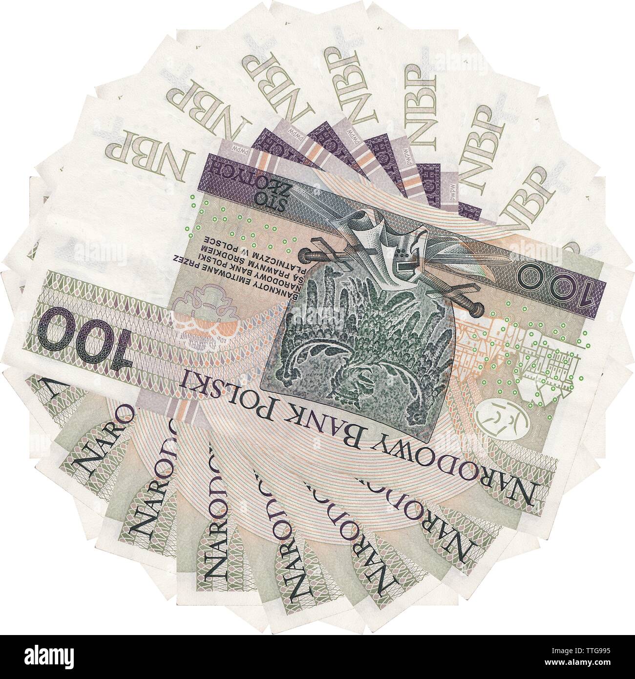 Polish zlotys - bellissimo ornamento geometrico, texture, pattern da valuta polacca, 100 PLN bollette (banconote valore facciale PLN 100) - fiore dal denaro Foto Stock
