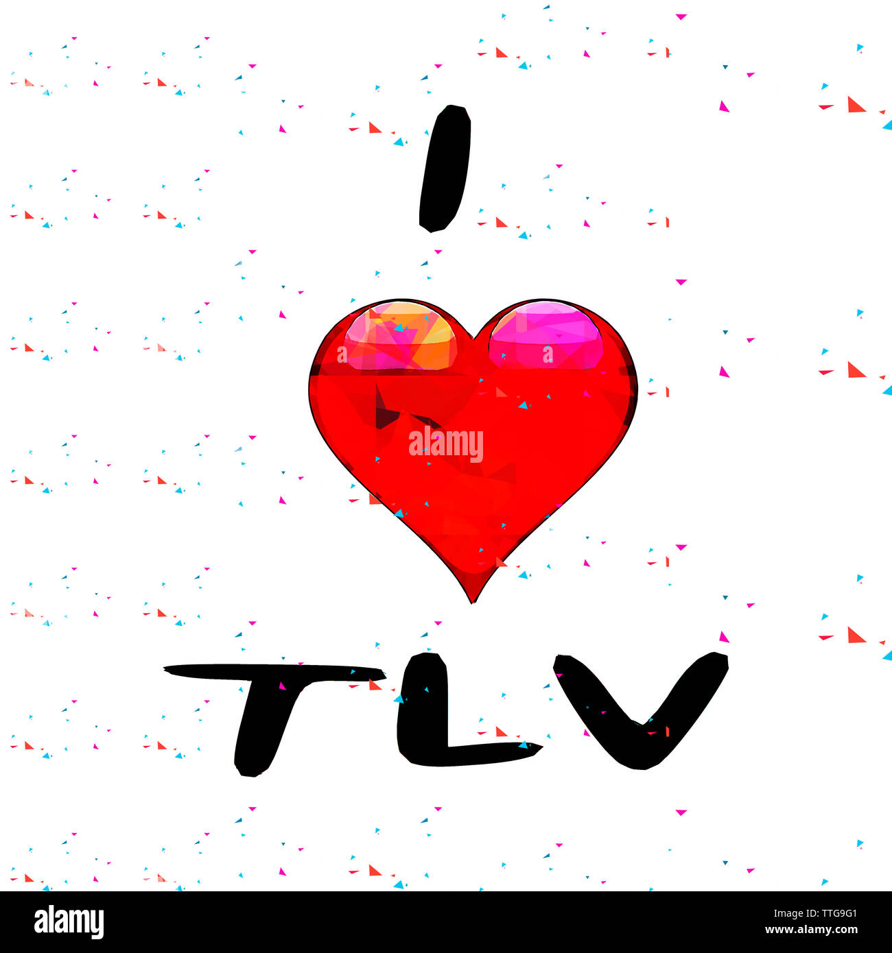 Migliorate digitalmente immagine di io amo TLV (Tel Aviv, Israele) con una a forma di cuore e la grafica di sfondo colorato Foto Stock
