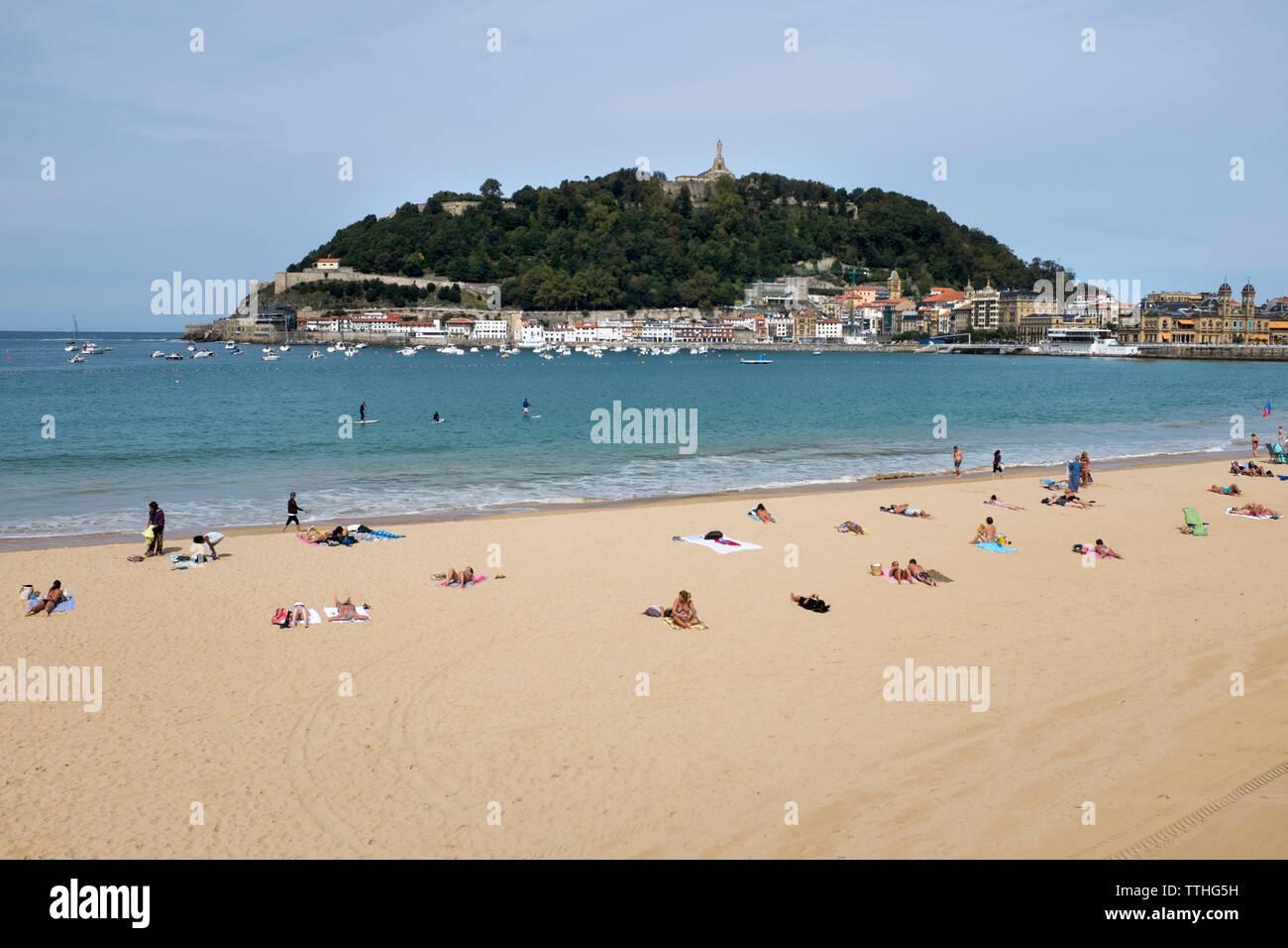 Playa de la Concha Beach a San Sebastian nel Paese Basco in Spagna Foto Stock